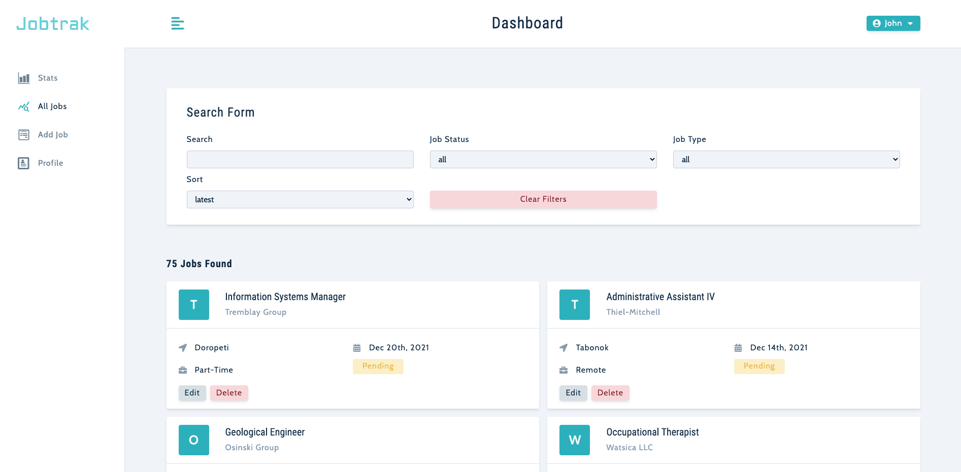 Full-Stack Job Tracking Web Application